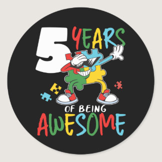 5 Year Old Birthday Boy Or Girl Autism Awareness Classic Round Sticker