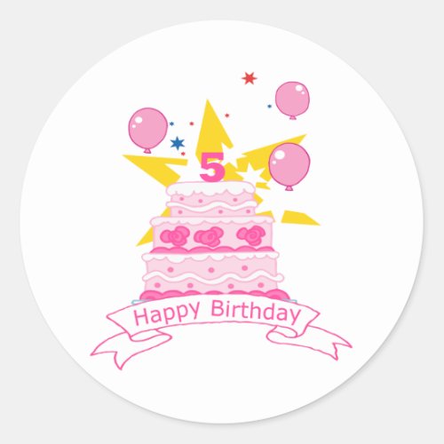 5 Year Old Birthday Cake Classic Round Sticker