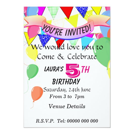 5 Year Old Birthday Party Invitation | Zazzle.com