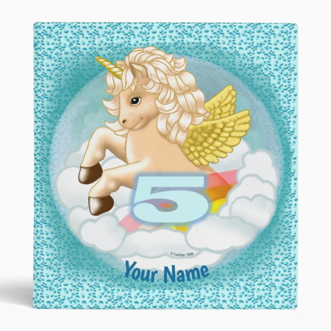 5 Year Old Birthday Unicorn custom binders (Front)