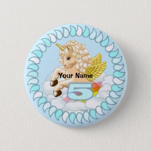 5 year old Birthday Unicorn custom name pin button