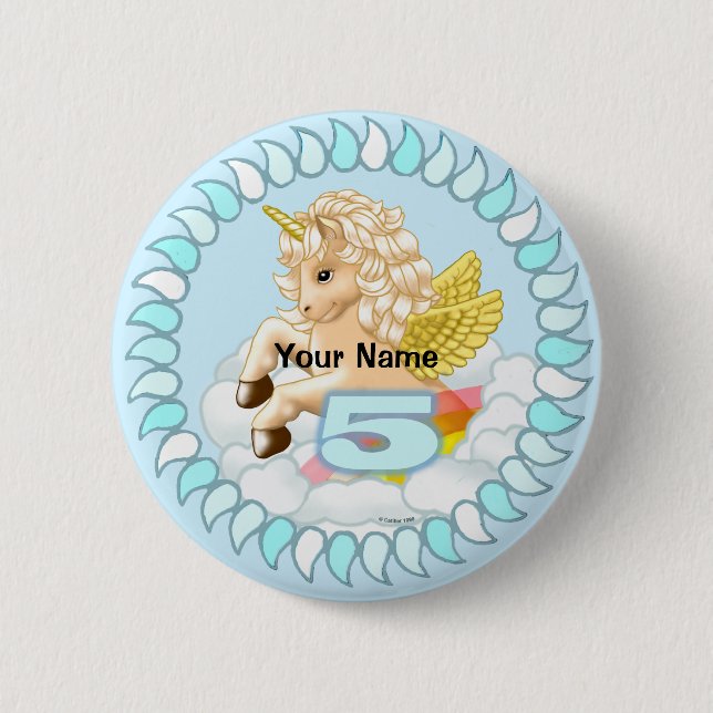 5 year old Birthday Unicorn pin button (Front)