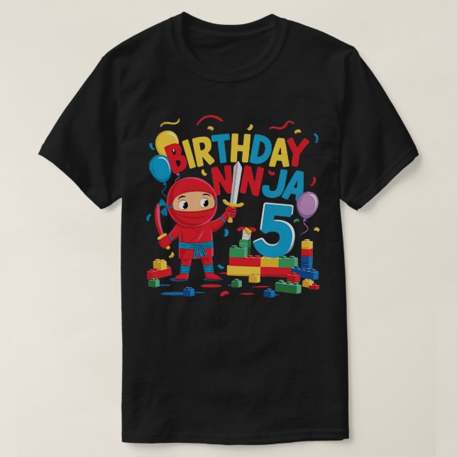 5 Year Old Building Blocks Ninja 5th Birthday Gift T-Shirt (Design Front)