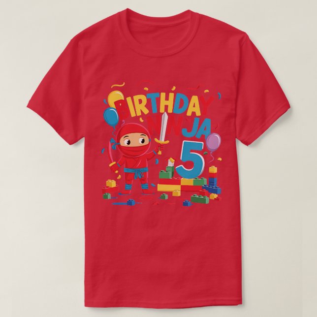 5 Year Old Building Blocks Ninja 5th Birthday Gift T-Shirt (Design Front)