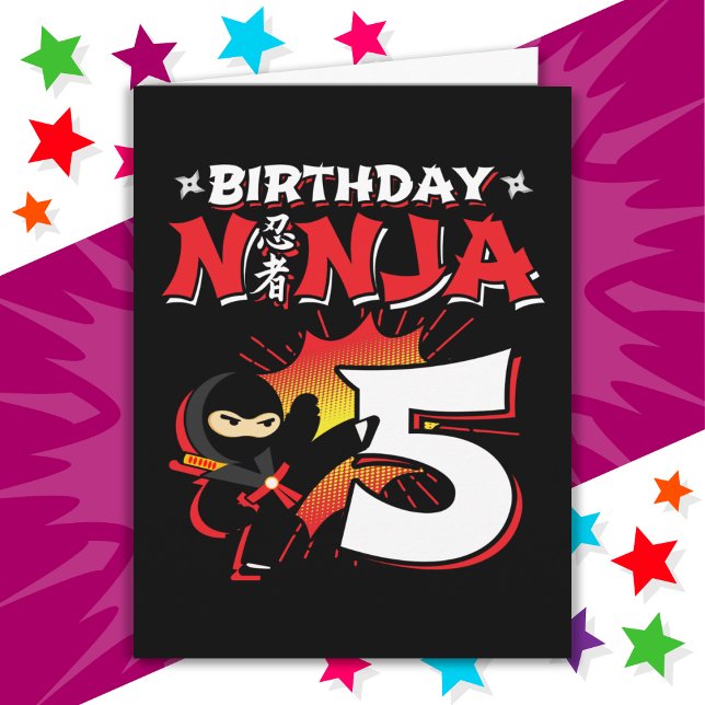 5 Year Old Comic Book Style Ninja 5th Birthday Card (Creator Uploaded)
