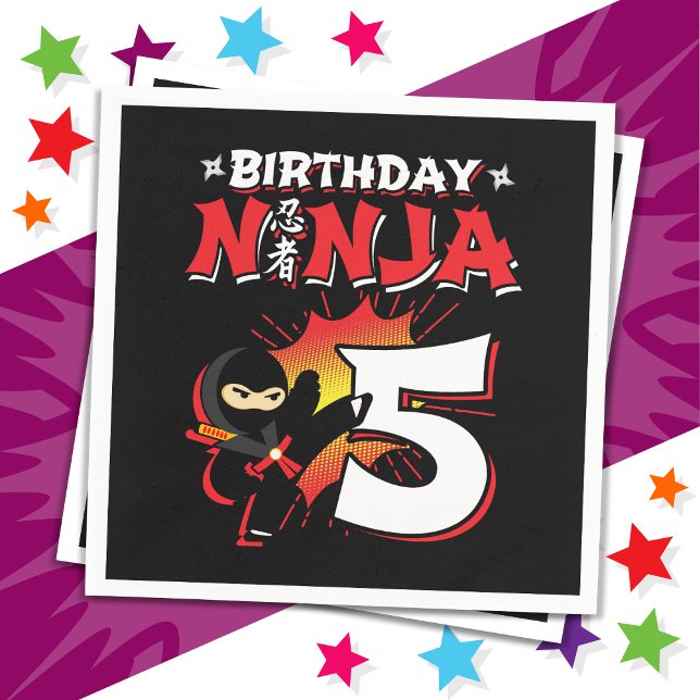 5 Year Old Comic Book Style Ninja 5th Birthday Napkins (Creator Uploaded)