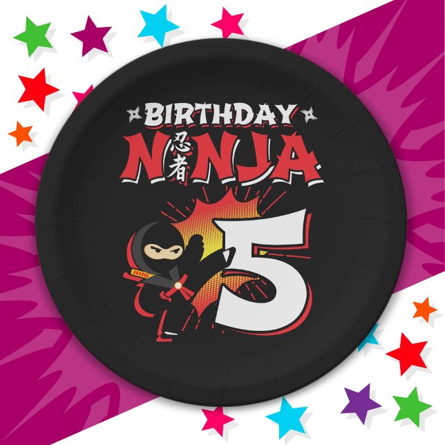 5 Year Old Comic Book Style Ninja 5th Birthday Paper Plates (Creator Uploaded)