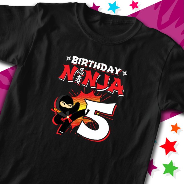 5 Year Old Comic Book Style Ninja 5th Birthday T-Shirt (Creator Uploaded)