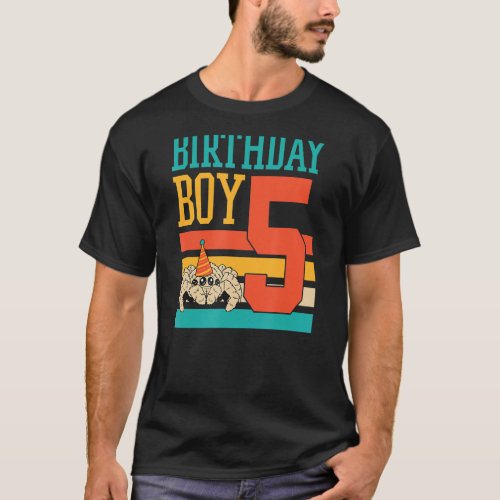 5 Year Old Cute Jumping Spider Birthday Boy Party  T_Shirt