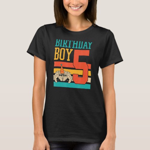 5 Year Old Cute Jumping Spider Birthday Boy Party  T_Shirt