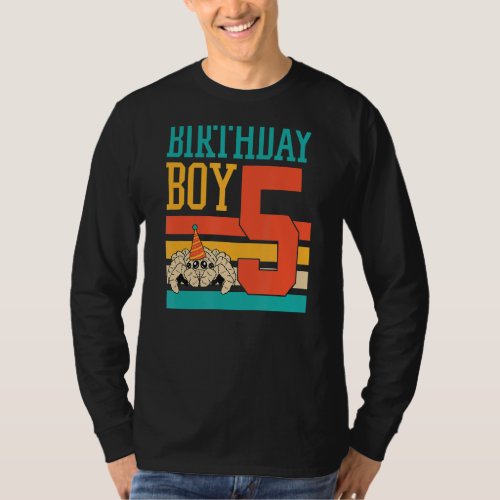 5 Year Old Cute Jumping Spider Birthday Boy Party  T_Shirt