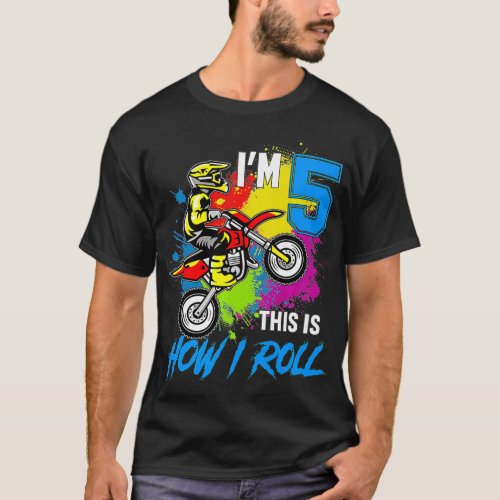 5 Year Old Dirt Bike Birthday Boy Party Motocross  T_Shirt