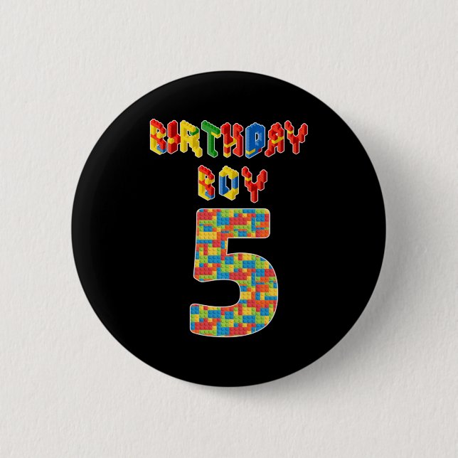 5 Year Old Gifts Building Blocks 5th Birthday Boys Button (Front)