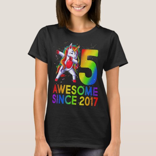 5 Year Old Gifts Girls Teens Dabbing Unicorn 5th B T_Shirt