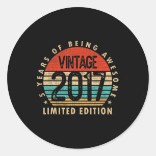 5 Year Old Gifts Vintage 2017 Limited Edition 5th Classic Round Sticker