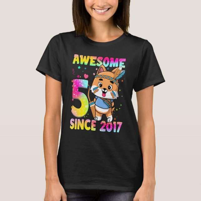 5 Year Old   Girls Teens Cute Tribal Puppy 5th Bir T-Shirt (Front)