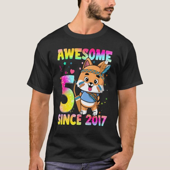 5 Year Old   Girls Teens Cute Tribal Puppy 5th Bir T-Shirt (Front)