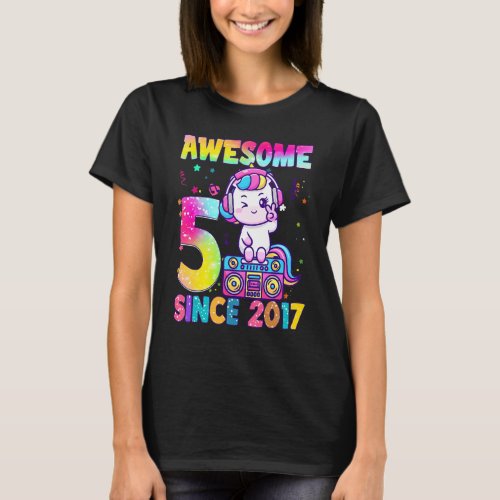 5 Year Old   Girls Teens Cute Unicorn Music 5th Bi T_Shirt