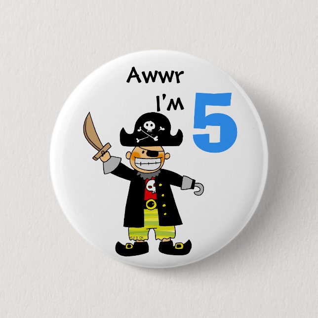 5 year old pirate boy pinback button (Front)