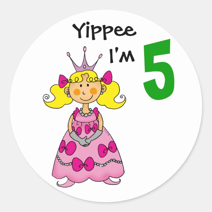 5 year old princess (blonde hair) round sticker