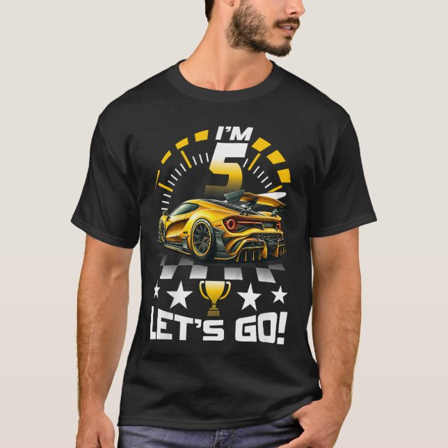 5 Year Old Race 5th Birthday Party Gold Racing Rac T-Shirt (Front)