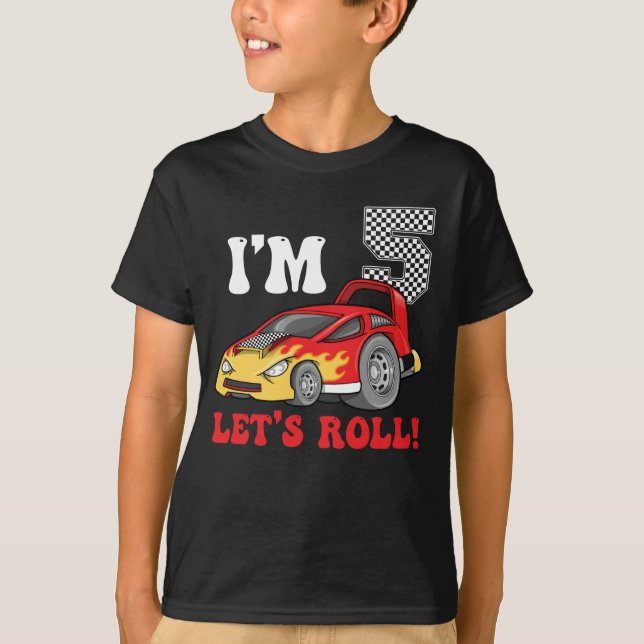 5 Year Old Race Car Birthday Shirt 5th Birthday (Front)