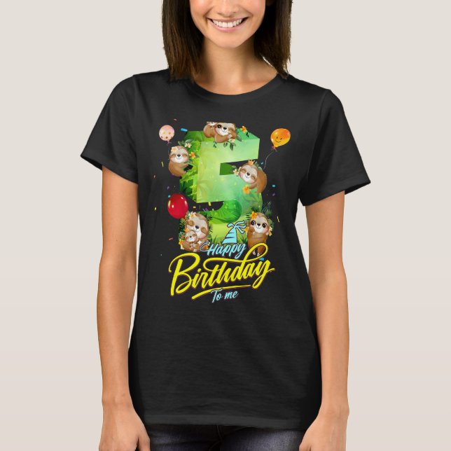 5 Year Old Sloth Birthday Girl 5th Girls Teens Slo T-Shirt (Front)