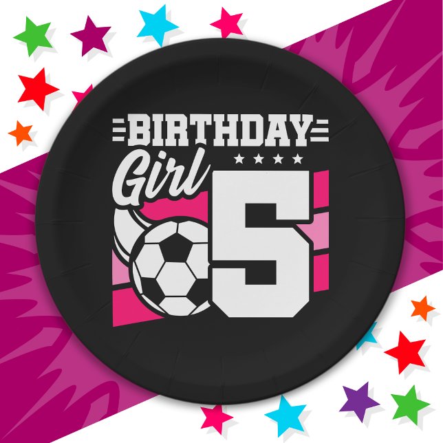 5 Year Old Soccer Football Party 5th Birthday Girl Paper Plates (Creator Uploaded)
