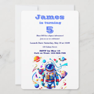 5 Year Old Space Birthday Custom Astronaut Orbit Invitation