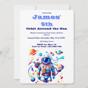 5 Year Old Space Birthday Custom Astronaut Orbit Invitation