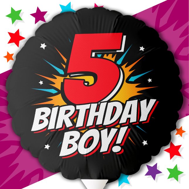 5 Year Old Superhero Birthday Boy 5th Birthday Balloon (Creator Uploaded)