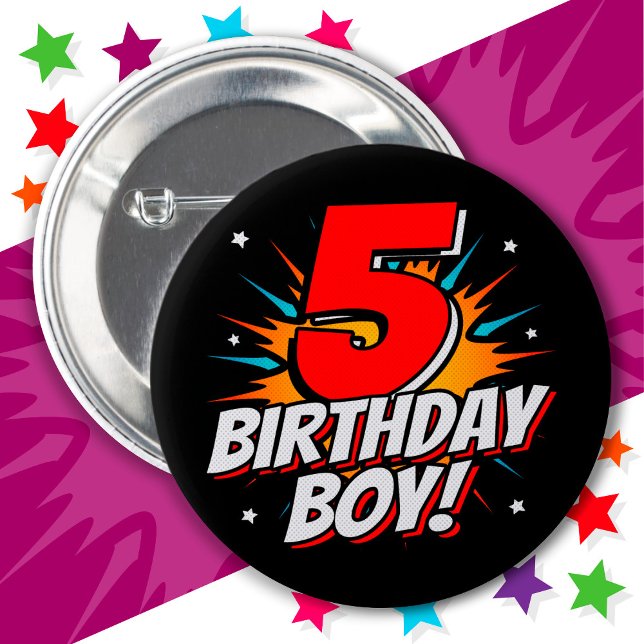 5 Year Old Superhero Birthday Boy 5th Birthday Button (Creator Uploaded)