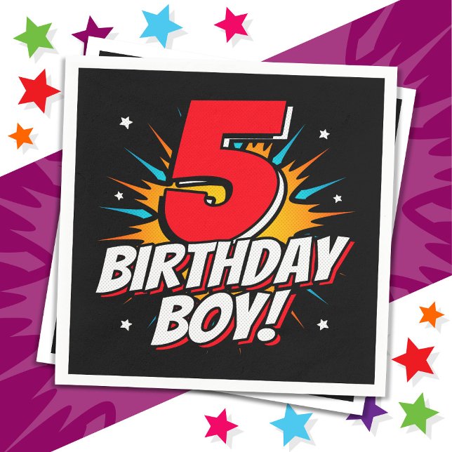 5 Year Old Superhero Birthday Boy 5th Birthday Napkins (Creator Uploaded)