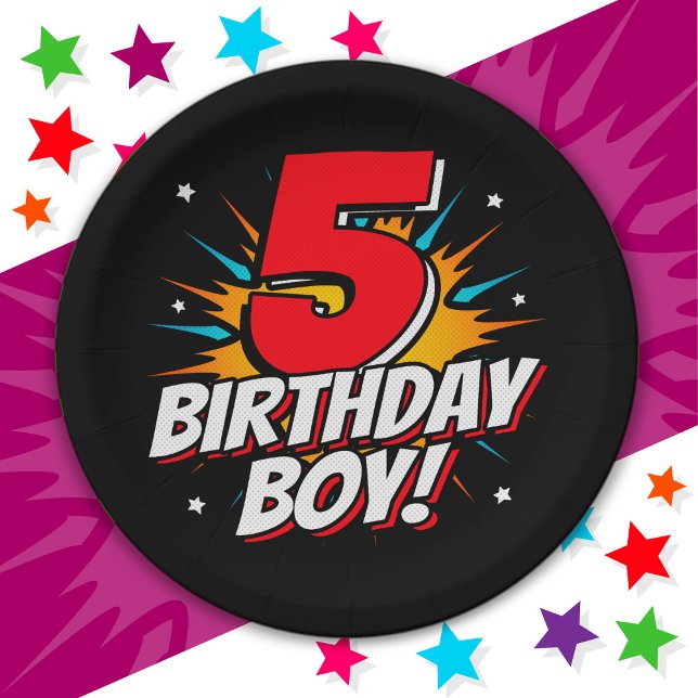 5 Year Old Superhero Birthday Boy 5th Birthday Paper Plates (Creator Uploaded)