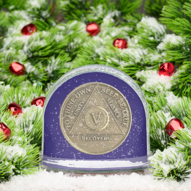 5 Year Sober AA Recovery Anniversary Coin Snow Globe (Christmas)