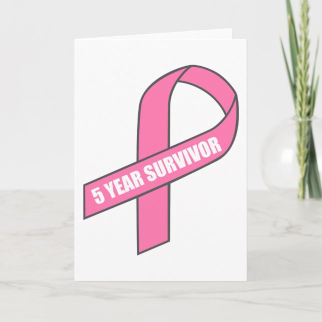 5 Year Survivor (Breast Cancer Pink Ribbon) Card (Front)