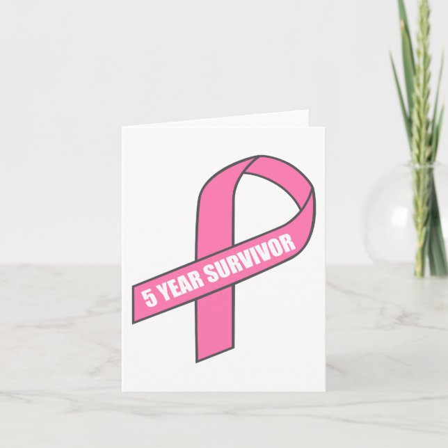5 Year Survivor (Breast Cancer Pink Ribbon) Card (Front)