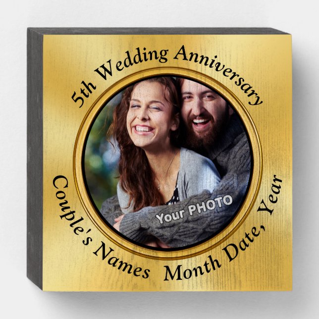 5 Year WOOD Anniversary Gifts for Him or ANY YEAR Wooden Box Sign (Front Horizontal)