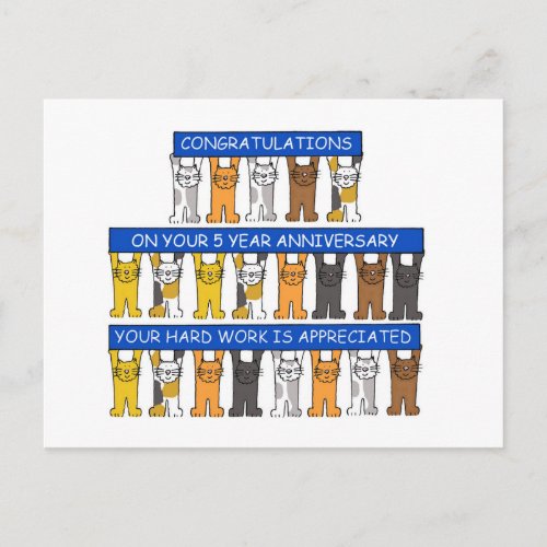 5 Year Work Anniversary Congratulations Cats Postcard