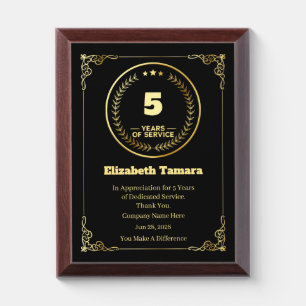5 Year Work Anniversary   Employee Appreciation Award Plaque