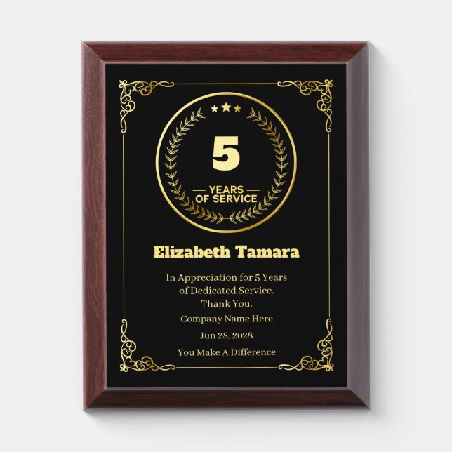 5 Year Work Anniversary | Employee Appreciation Award Plaque (Vertical)