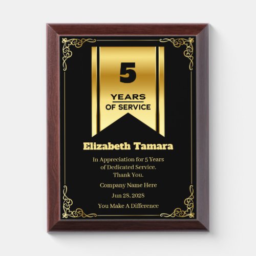 5 Year Work Anniversary  Employee Appreciation Award Plaque