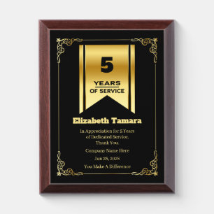 5 Year Work Anniversary   Employee Appreciation Award Plaque