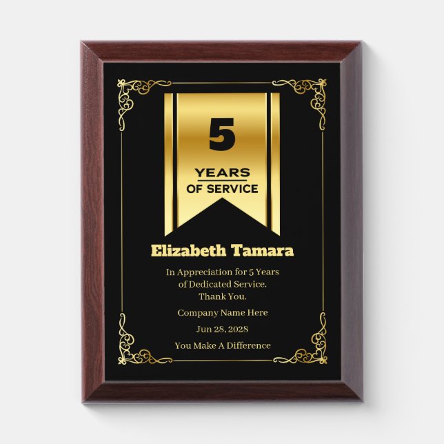 5 Year Work Anniversary | Employee Appreciation Award Plaque (Vertical)