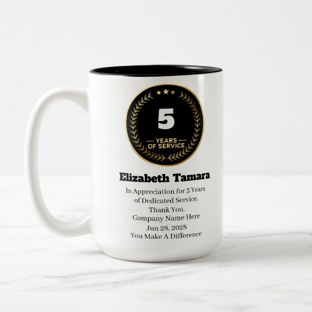 5 Year Work Anniversary | Employee Appreciation Two-Tone Coffee Mug (Left)