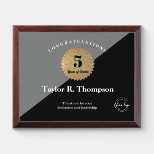 5 Year Work anniversary Gold Black Employee Award Plaque