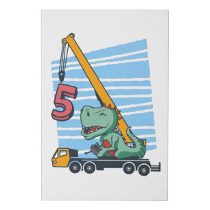 5 years 5th Birthday Mobile Crane Dinosaur Faux Canvas Print
