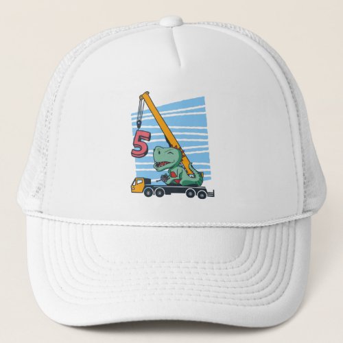 5 years 5th Birthday Mobile Crane Dinosaur Trucker Hat