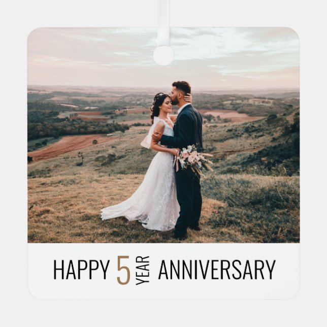 5 Years Anniversary Photo Gift Keepsake Metal Ornament (Front)