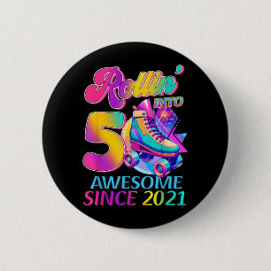 5 Years Awesome Since 2021 Hockey Theme Birthday 1 Button